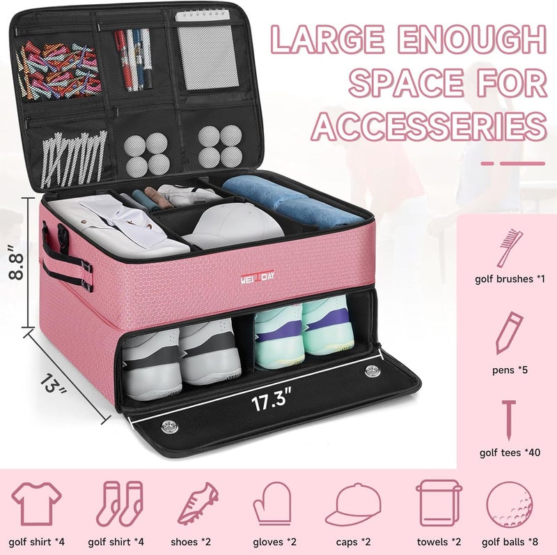 ANILD Golf Trunk Organizer, 2 Layer Golf Storage Case with Separate Ventilated Compartment for 2 Pair Shoes, for Balls, Tees, Clothes, Gloves, Accessories, Golfer Gifts - Image 2